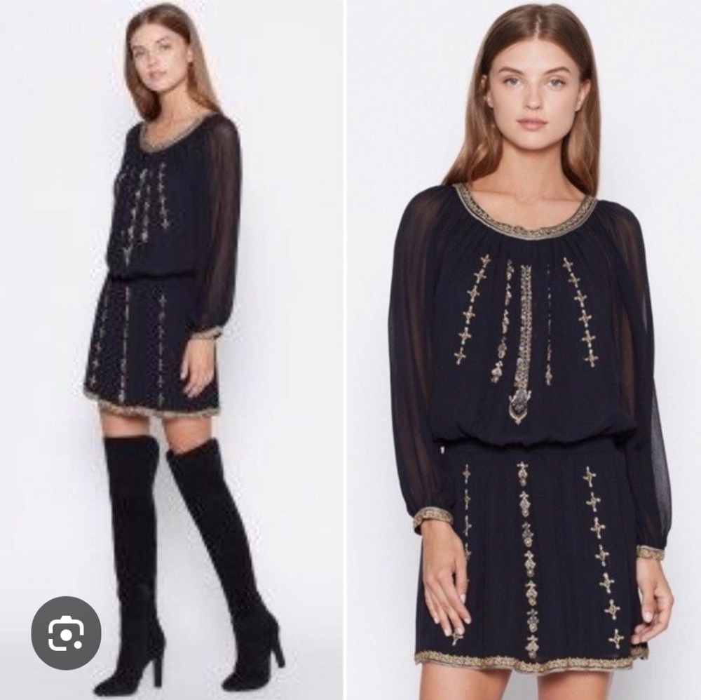 STUNNING Joie "Berline" Black Beaded Embellished Chiffon Dress - Picture 15 of 15
